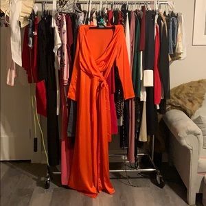 Blonde red wrap dress very sexy